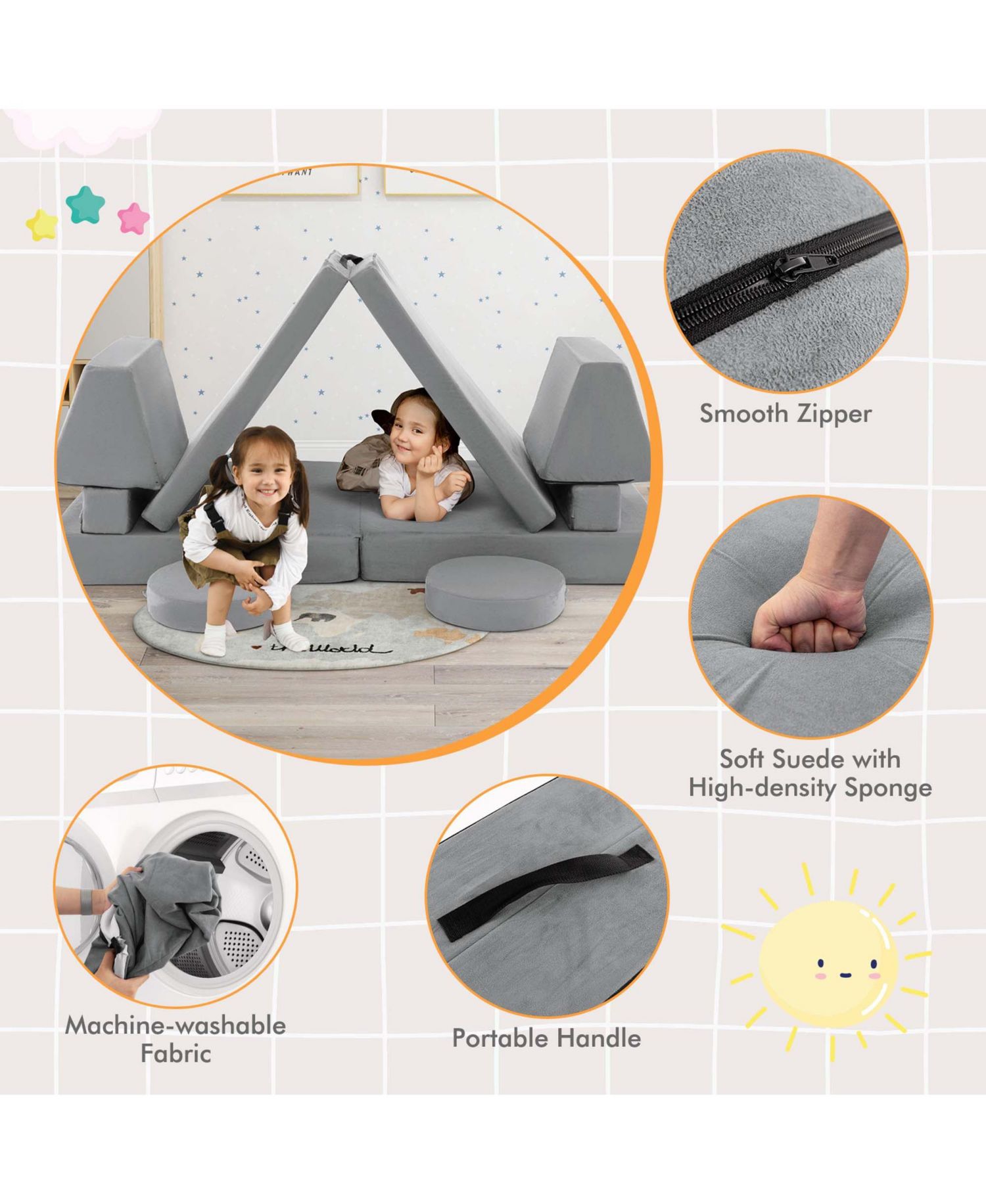Kids Play Sofa Set Modular Convertible Foam Folding Couch Toddler