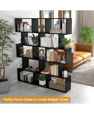 1 PC 5-Tier Bookshelf Geometric S-Shaped Bookcase Room Divider Storage Display Shelf