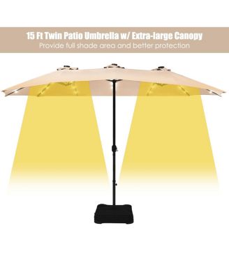15Ft Patio Double-Sided Solar LED Market Umbrella Crank Base