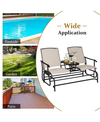 2 Person Patio Double Glider Loveseat Rocking with Center Table