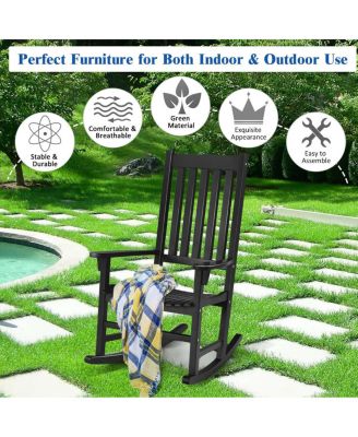 2PCS Wood Rocking Chair Porch Rocker High Back Garden Seat Indoor Outdoor Black