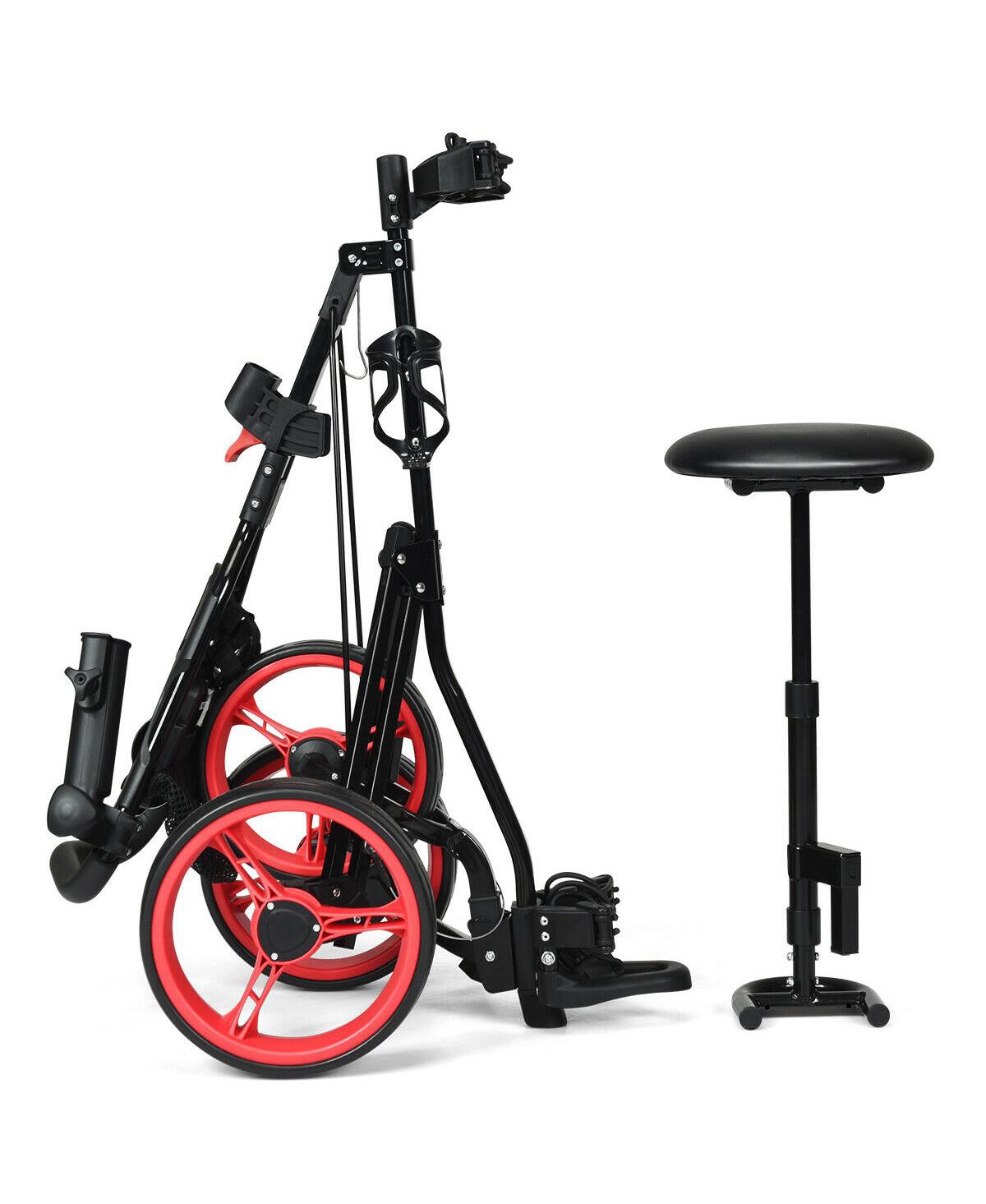 Costway Foldable 3 Wheel Push Pull Golf Club Cart Trolley