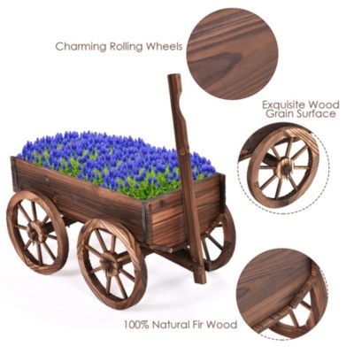Wood Wagon Flower Planter Pot Stand With Wheels