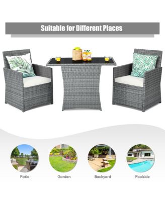 3PCS Patio Rattan Furniture Set Cushioned Sofa Armrest Garden