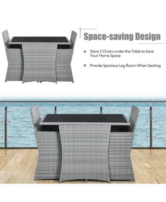 3PCS Patio Rattan Furniture Set Cushioned Sofa Armrest Garden