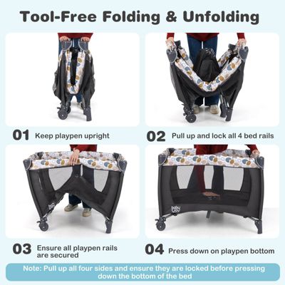 Boys 4 in 1 Convertible Portable Playard Newborn Napper