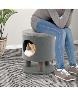 3-IN-1 Cat Condo Stool Kitty Bed with Scratching Posts & Plush Ball Toy