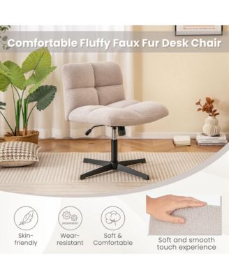 Cross Legged Office Chair Armless Office Desk Chair with Imitation Lamb Fleece