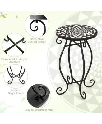 Mosaic Outdoor Side Table, Round End Table with Weather Resistant Ceramic Tile Tabletop