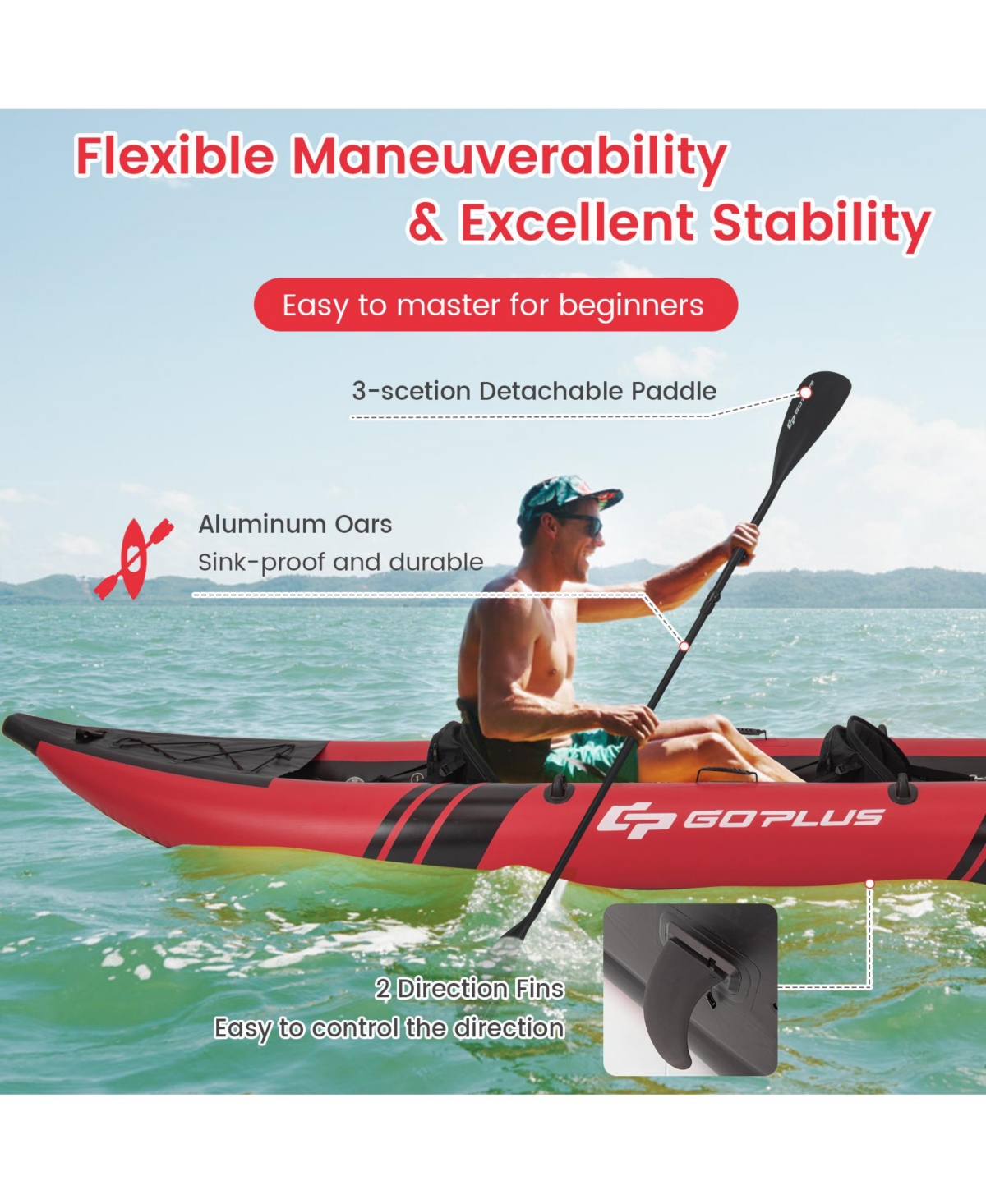 Costway Inflatable Kayak Set Portable 2-person Kayak with Aluminium Oars Eva Padded Seat