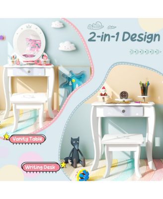 Kids Vanity Set Makeup Table & Chair Sweet Accessories Included Storage Drawer