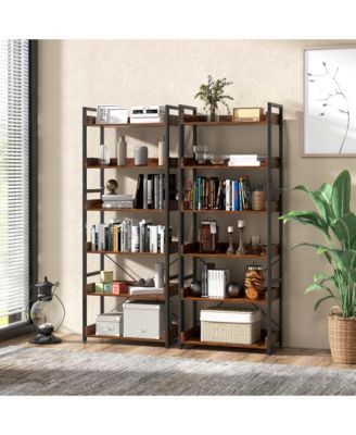 6-Tier Bookshelf Open Display Shelves Storage Rack Metal Frame