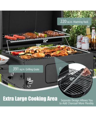 Outdoor Charcoal Grill 391 sq.in. Cooking Area 2 Foldable Side Table BBQ Camping