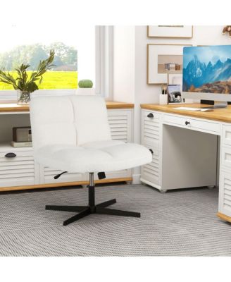 Cross Legged Office Chair Armless Office Desk Chair with Imitation Lamb Fleece