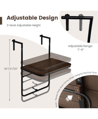 Folding Hanging Table Outdoor Railing Table with 3-Level Adjustable Height