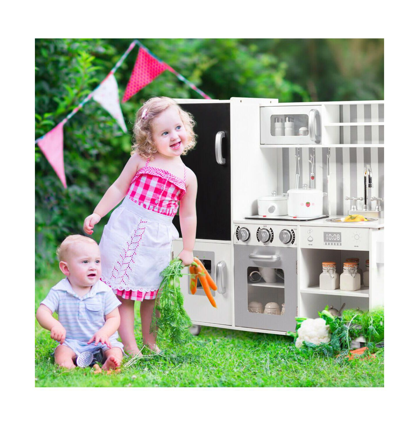 Детский игровой набор Costway Wooden Cooking Kitchen Playset with Sounds & Lights, Ages 3+, цвет: Белый — фото 4