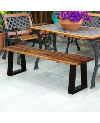 Solid Acacia Wood Patio Bench Dining Bench Outdoor W/Rustic Metal Legs