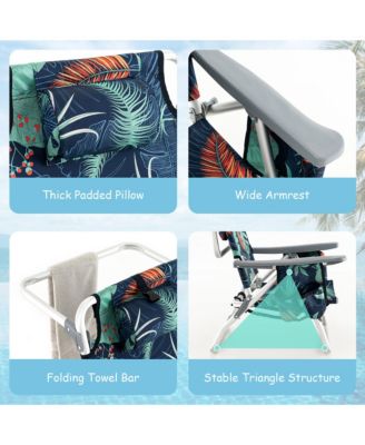 2-Pack Folding Backpack Beach Chair Table Set 5-Position Outdoor Reclining Chair