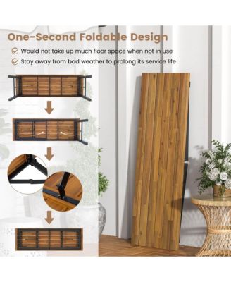 Patio Folding Picnic Table Acacia Wood Dining Table w/ Metal Frame