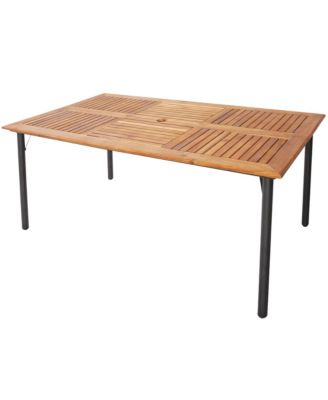 Patio Rectangular Acacia Wood Dining Table with 1.9''Umbrella Hole Indoor&Outdoor