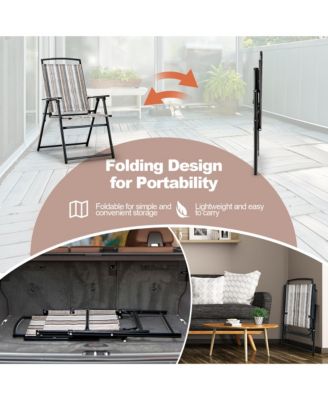 2pcs Patio Folding Sling Chairs Dining Armrest Backrest Outdoor Portable