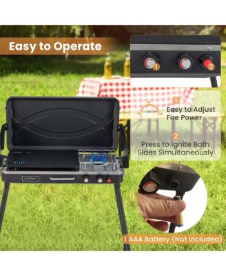 2-in-1 Propane Grill 2 Burner Camping Gas Stove Portable