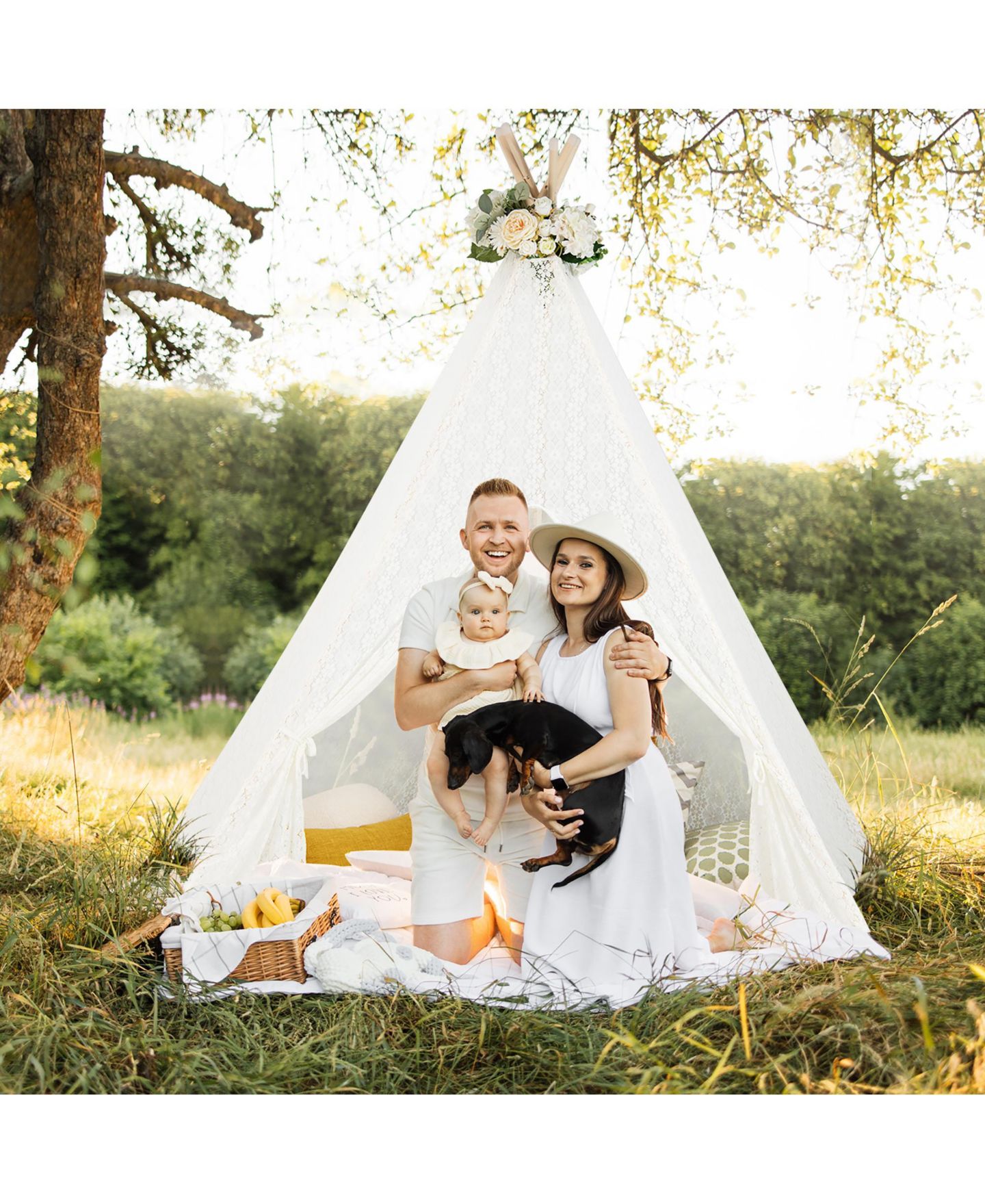 Детская игрушка Costway 5-Sided Lace Play Tent With Light Strings, Ages 3+, цвет: Белый — фото 10