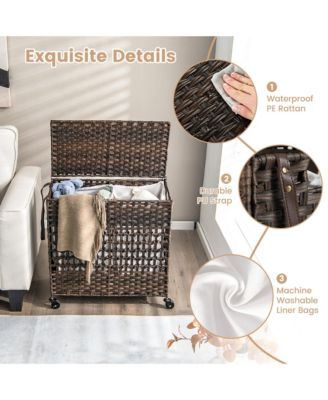 110L Laundry Hamper w/Wheels Clothes Basket w/Lid and Handle and 2 Liner Bags