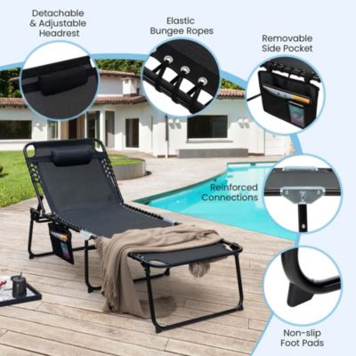 Folding Lounge Chaise Chair 4 Position Patio Recliner w/Pillow Sunbathe Chair