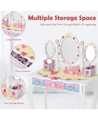 Kids Vanity Princess Makeup Dressing Table Chair Set