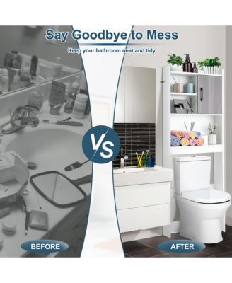 Over The Toilet Storage Cabinet Bathroom Space Saver w/ Open Shelves & Door