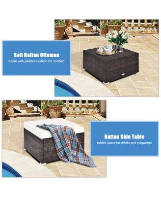 4PCS Rattan Patio Sofa Conversation Set Outdoor Furniture Set w/ Cushion