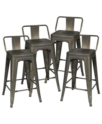 Set of 4 Low Back Metal Counter Stool 24'' Seat Height