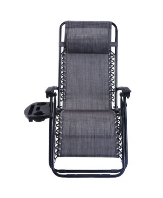 2PC Folding Zero Gravity Reclining Lounge Chairs Beach Patio W/Utility Tray