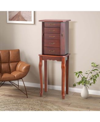 Jewelry Cabinet Storage Chest Stand Organizer Wood Box for Home Walnut