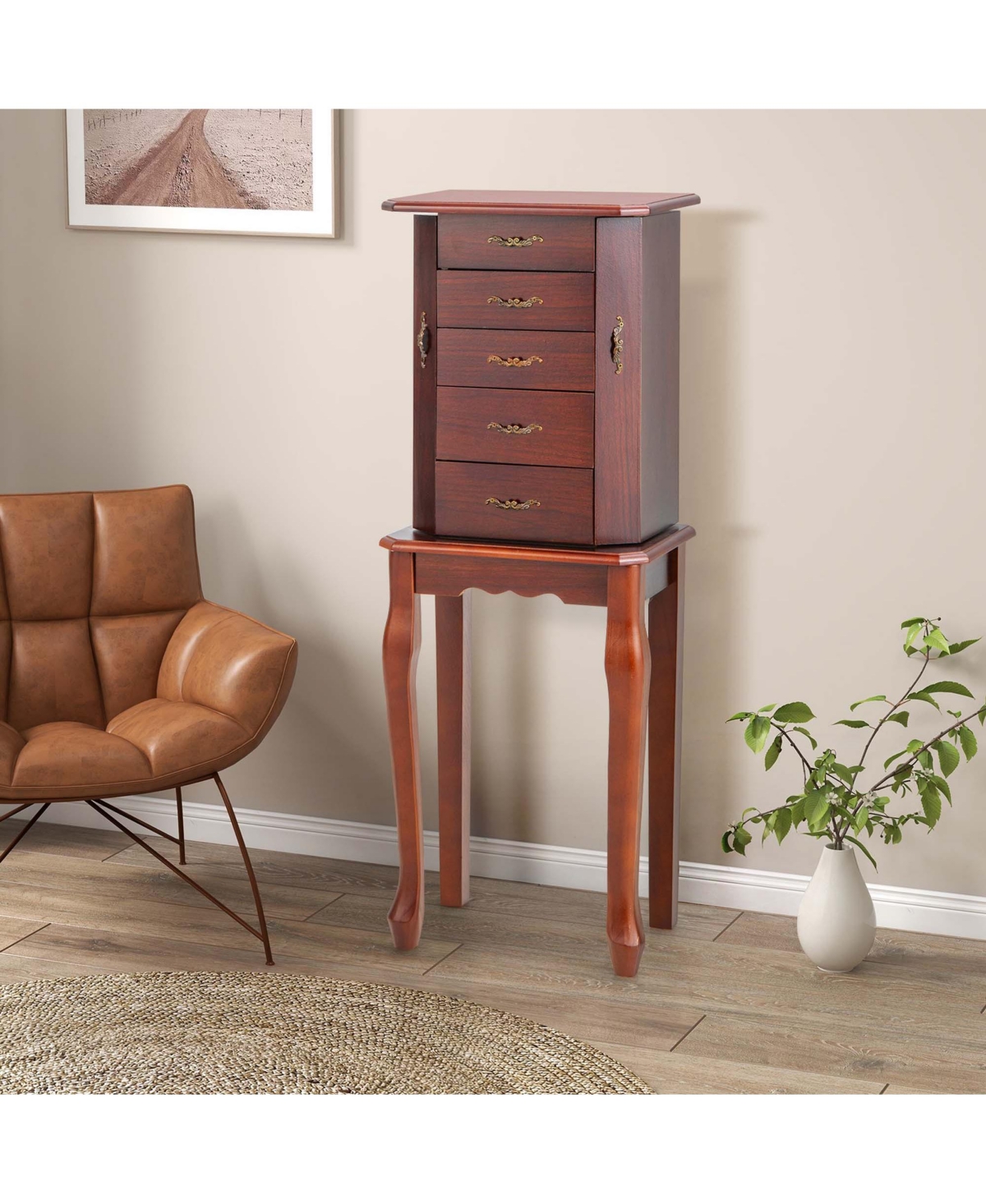 Costway Jewelry Cabinet Storage Chest Stand Organizer Wood Box for Home Walnut