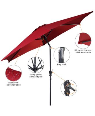 10FT Patio Umbrella 6 Ribs Market Steel Tilt W/ Crank Outdoor Garden
