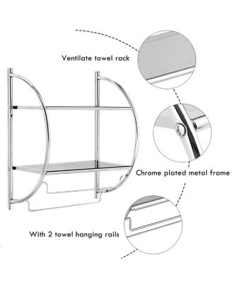 2 Tier Wall Mount Shower Organizer Toilet Bathroom Storage Rack Holder Towel Bar