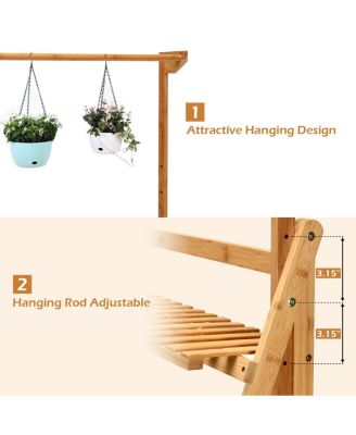 3 Tier Bamboo Hanging Folding Plant Shelf Stand Flower Pot Display Rack Bookcase