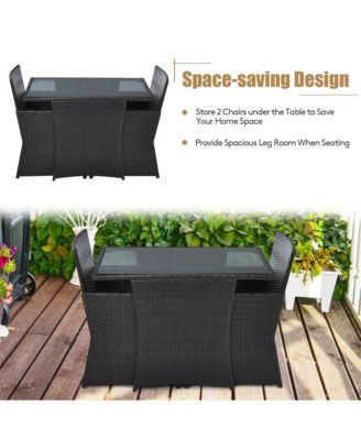 3PCS Patio Rattan Furniture Set Cushion Sofa Armrest Garden Deck