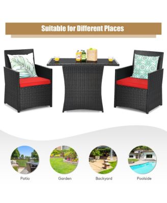 3PCS Patio Rattan Furniture Set Cushion Sofa Armrest Garden Deck