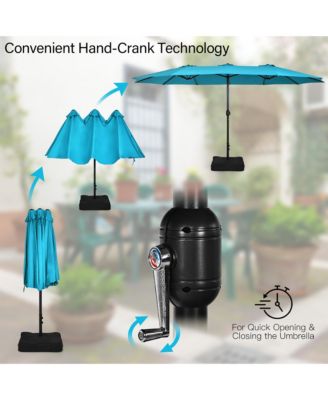 15FT Double-Sided Twin Patio Umbrella Outdoor Market W/ Crank & Base