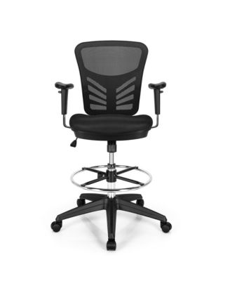 Mesh Drafting Chair Office Chair w/Adjustable Armrests & Foot-Ring