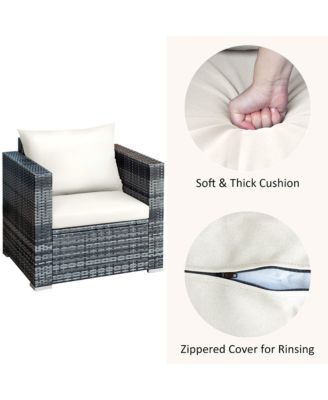 3 PC Patio Rattan Furniture Bistro Set Cushioned Sofa Chair Table