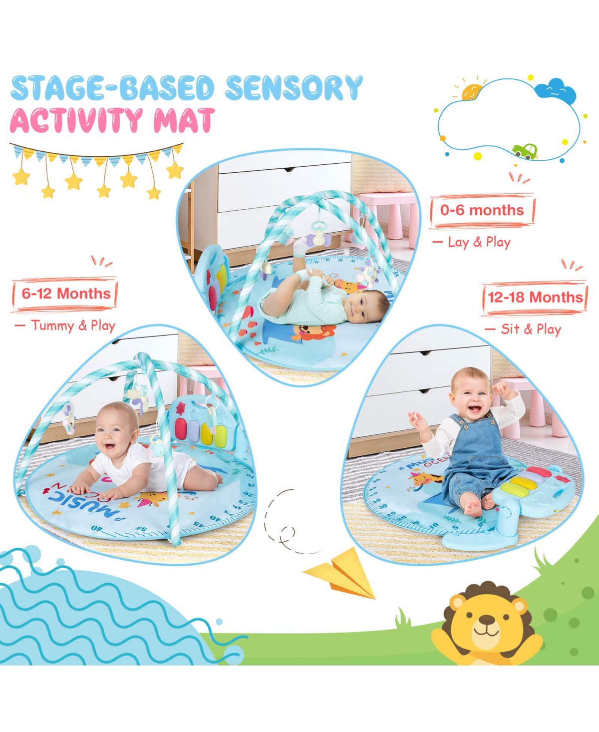 Costway Baby Gym Baby Play Mat Piano Gym w/ 5 Hanging Sensory Toys