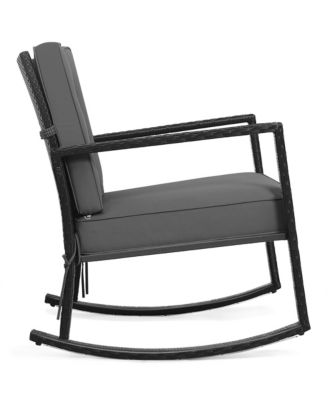Patio Rattan Rocker Chair Outdoor Glider Rocking Chair Cushion Lawn