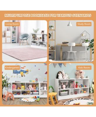 Kids 2-Shelf Bookcase 5-Cube Wood Toy Storage Cabinet Organizer