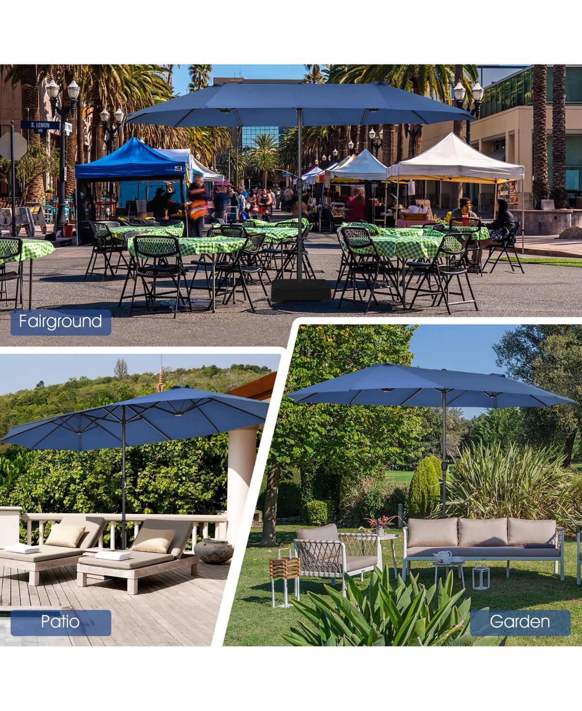 Costway 15FT Patio Double-Sided Umbrella Crank Outdoor Garden Market Sun Shade