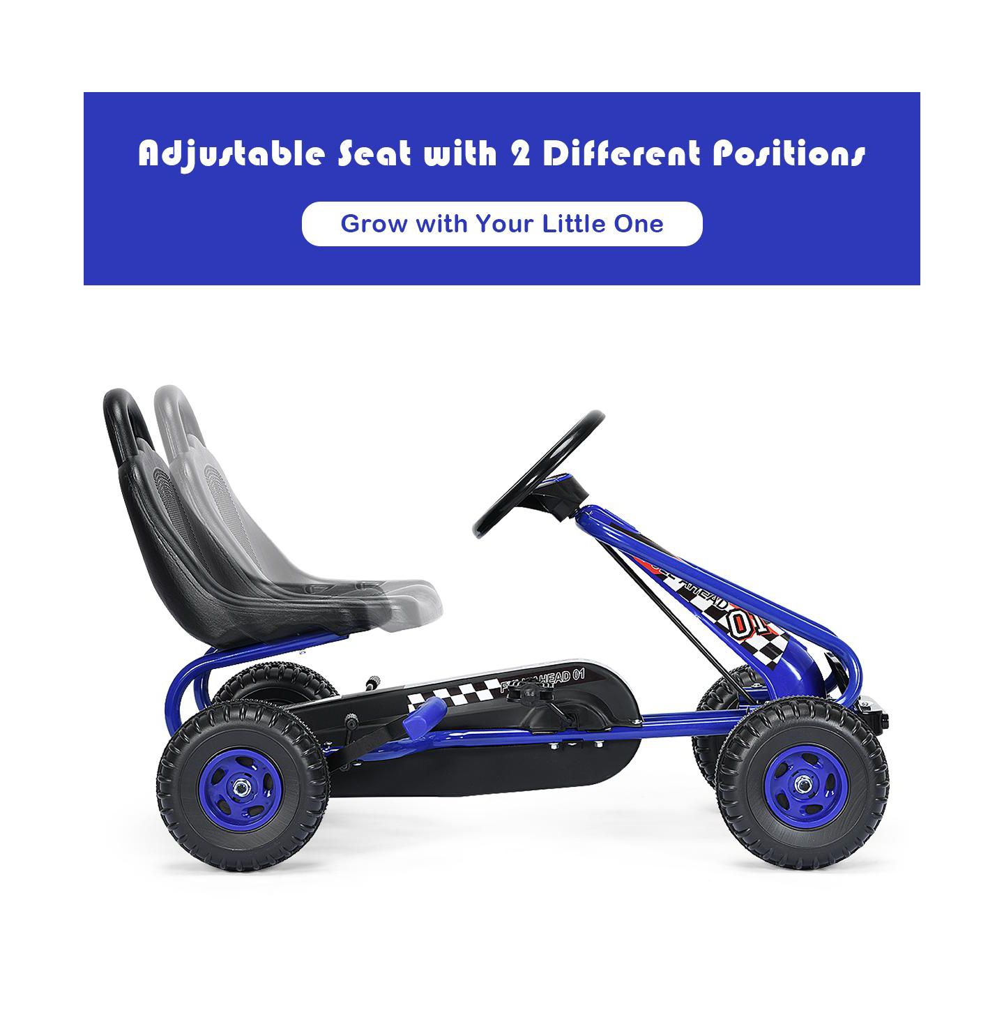 Детская игрушка Costway Pedal-Powered Go Kart with Adjustable Seat & Hand Brake, 66 lbs. Capacity, Ages 3-7, цвет: Синий — фото 3