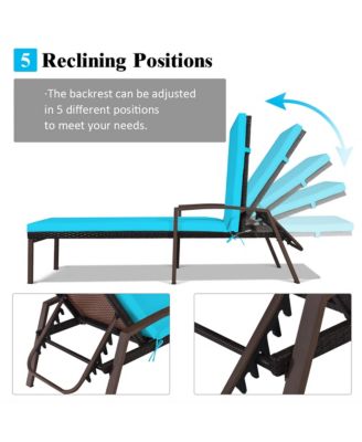 Patio Rattan Lounge Chair Recliner Back Adjustable Cushioned Garden